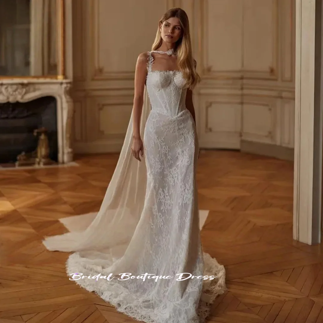 تخصيص مثير حورية البحر فساتين حفلات الزفاف الأشرطة Vestido De Novia الدانتيل والتطريز انفصال قطار ثوب الزفاف #3