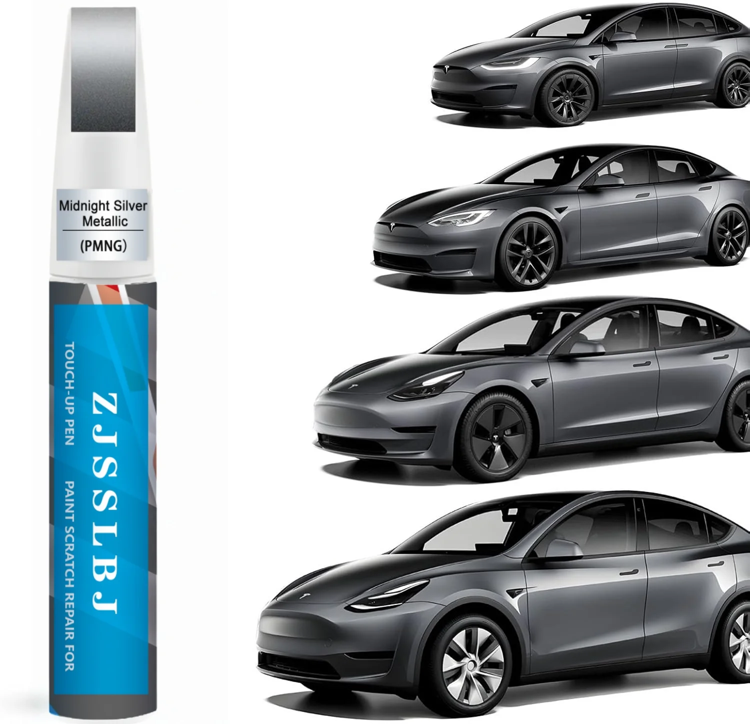 Car Touch Up Paint(Midnight Silver Metallic(PMNG)) for Tesla Model Y/3/S/X, 2 in 1 DIY Car Paint Scratch Repair Kit with Pen Tip