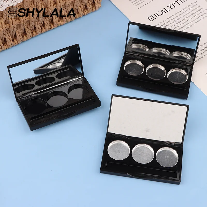3 กริดสแควร์อายแชโดว์ที่ว่างเปล่า Palette พร้อมสติกเกอร์และแผ่นอลูมิเนียมพลาสติกคอนเทนเนอร์เครื่องสําอาง CLEAR กรณีแต่งหน้า