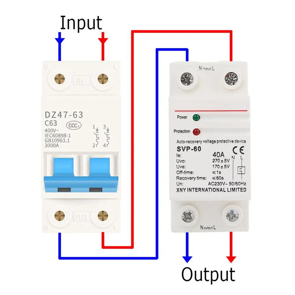 SVP-60 220V Single-phase Automatic Resettable Intelligent Over/Under Voltage Self-resetting Protector Relay Breaker