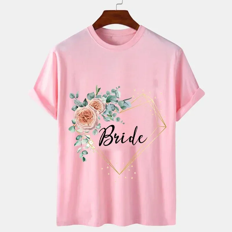 Cotton T-shirt Women Summer Bridal Shower Tee Shirt Friends Team Bride Bachelorette Wedding Hen Party Ladies Harajuku Flowers