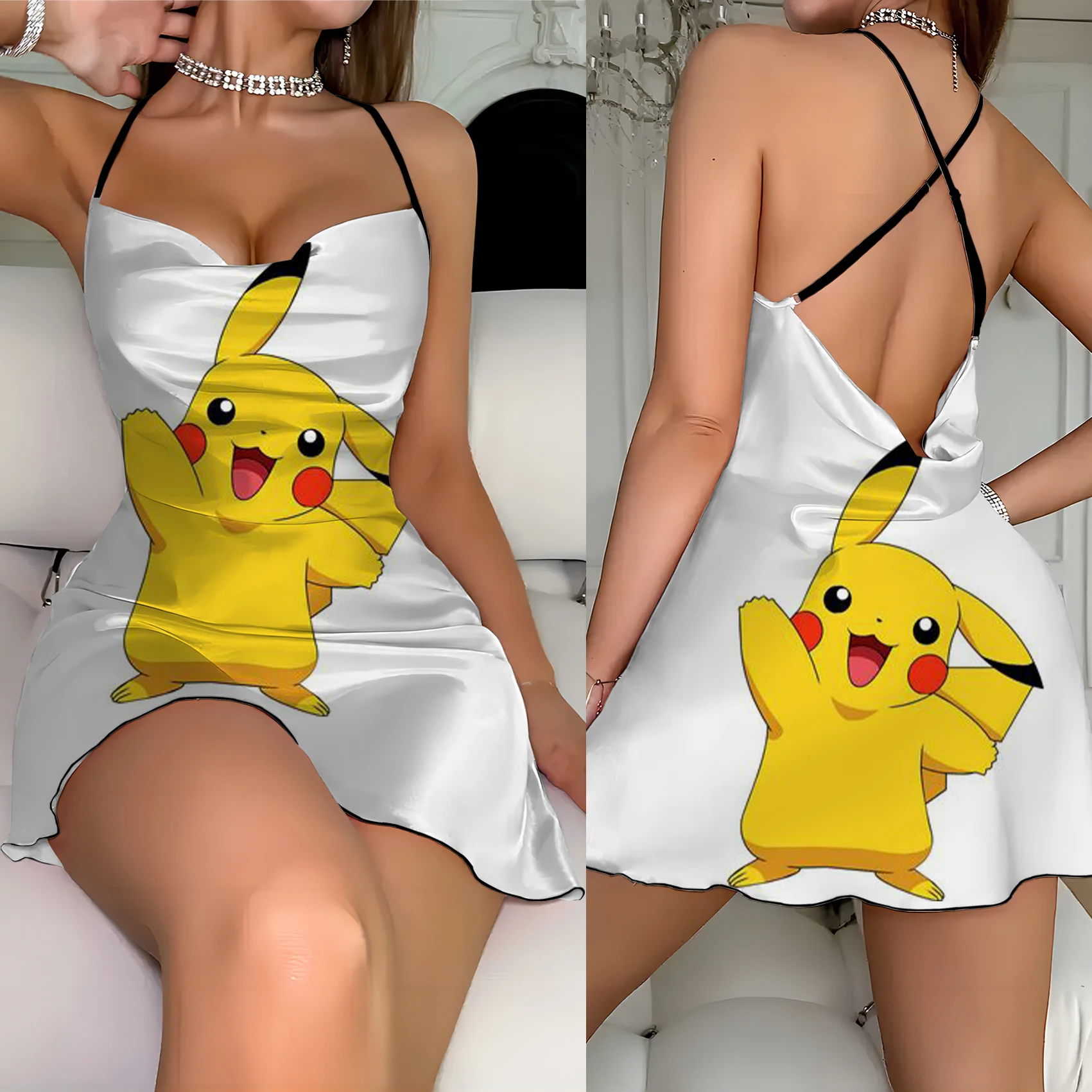 Pikachu Element Print Sexy Dresses Dress Elegant Party Dresses 2024 Clothing Female Fashion Summer Women's