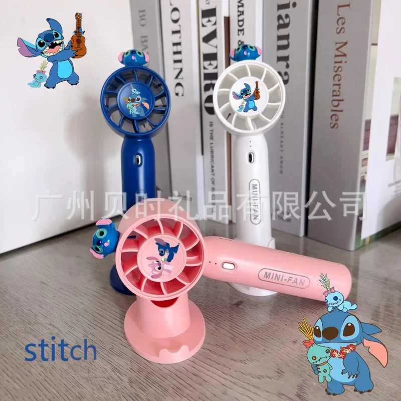 Disney Cartoon Stich Mini Fan Convenient Desktop with Mobile Phone Stand Three Speed High Wind Summer Outdoor Supplies Small Fan