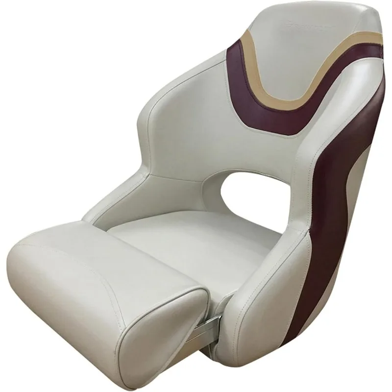 Captain Bucket Seat Boat Seat,Filp Up Boat Seat (SC2-Ivory/Burgundy&Tan)