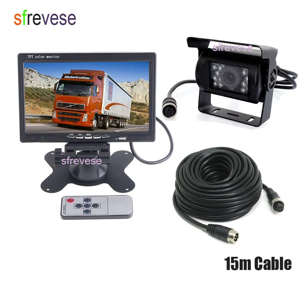 

7" Car LCD Monitor Caravan Rear View Kit for Bus Truck + 4Pin Waterproof CCD Vehicle Reversing Backup Camera Free 15M Cable