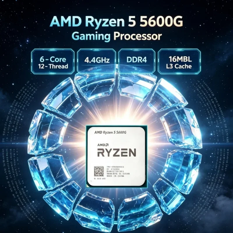 AMD Ryzen 5 5600G R5 6-Core 12-Thread 7nm 3.9GHz Up to 4.4GHz L3=16M 65W Socket AM4 DDR4 PCIe 3.0 Desktop CPU for Gaming