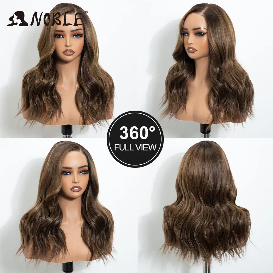 Edle synthetische Lace-Front-Perücke, 6x4, mit freiem Scheitel, vorgezupfte, gewellte Perücke, 18 Zoll, gewellte, gestufte Perücke, Ombré-Braun-Blond-Perücken für Damen. – Detail 2