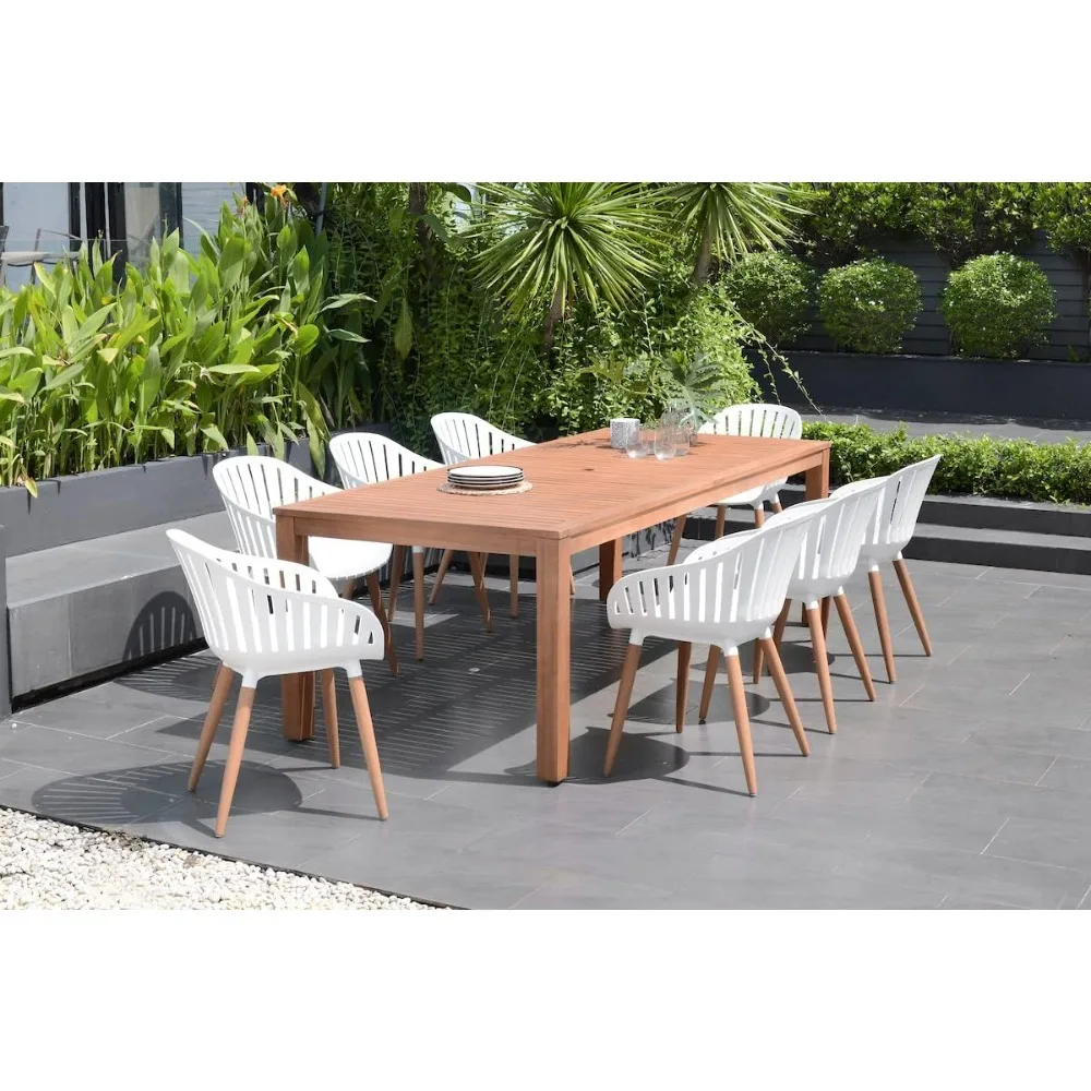 9-Piece Outdoor Rectangular Dining Table Set ,| Dark Teak Finish | Ideal for Patio and Indoors, Garden Furniture Sets