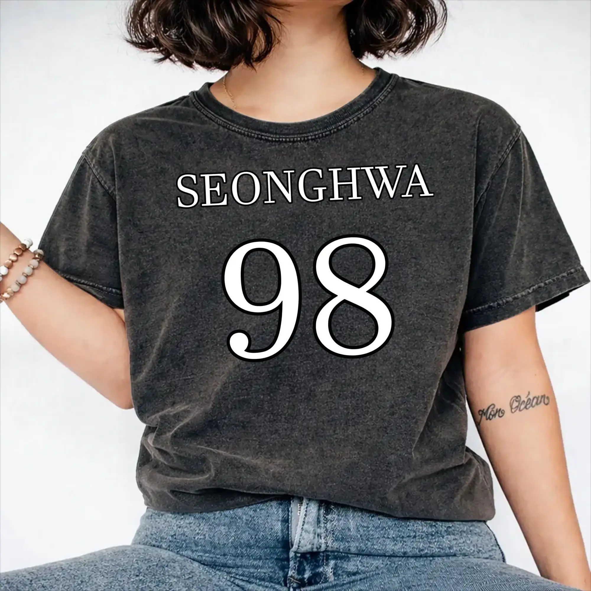 Harajuku Washed Shirts Ateez Seonghwa  Merch Vintage T-Shirts Oversize  Streetwear Short Sleeve Graphic Printed Tee Shirt