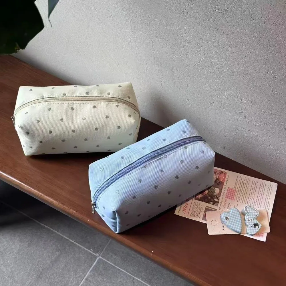 1Pc Durable Heart Print Makeup Bag Large Capacity Multi-use Cosmetic Pouch Portable Toiletry Bag Ring Necklace Bracelet Storage