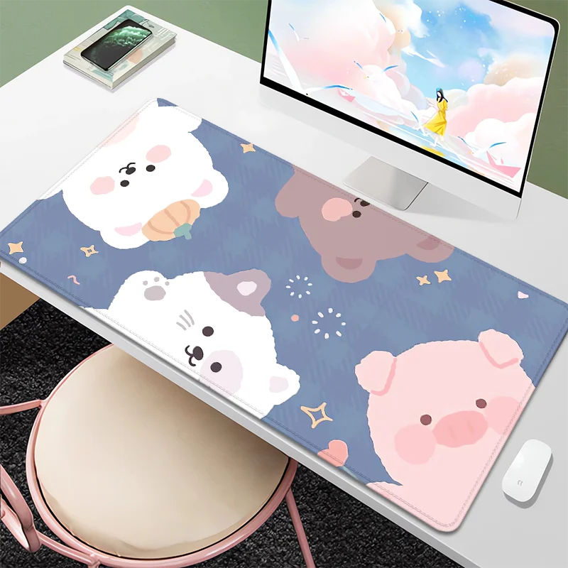 Kawaii Mouse Pad Xxl Cute Gaming Desk Mat Anime Aesthetic Pink Bear Mousepad Large Pc Accessories Computer Deskmat 900x400
