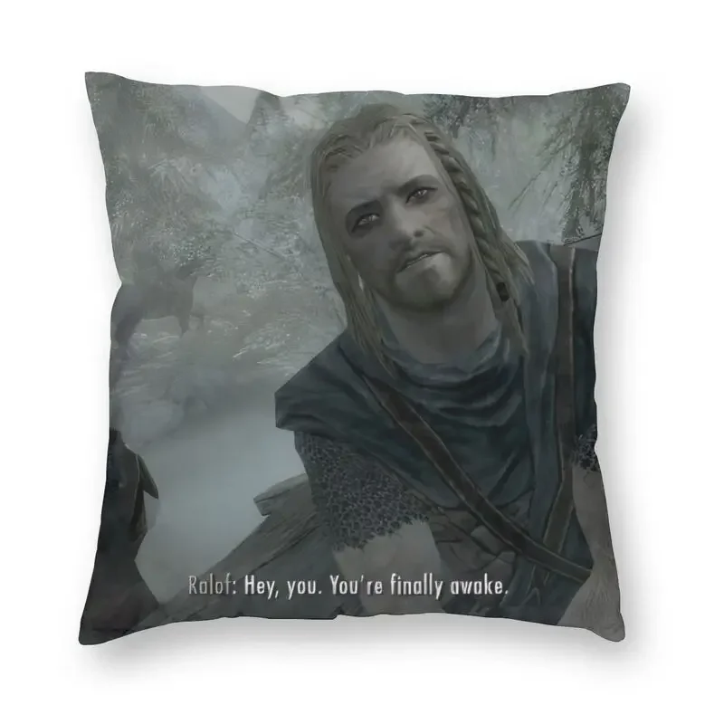 Hey You Youre Finally Awake Skyrim Meme Cushion Cover Sofa Decoration Square Throw Pillow Case 40x40cm