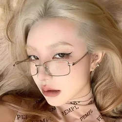 Retro Metal Small Square Frame Glasses Women Men Fashion Simple Anti Blue Light Glasses Ins Trendy Clear Lens Eyeglasses Eyewear