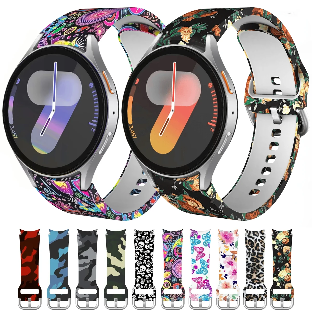 Силиконовый ремешок для Samsung Galaxy Watch 7/6/5/4 44 мм 40 мм 45 мм Браслет с цветным рисунком для Watch 6 4 Classic 47 мм 46 мм 43 мм