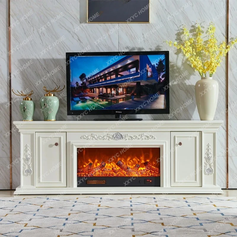 

Декоративный каминный шкаф из массива дерева с электронной имитацией огня и функцией обогрева, тумба под телевизор для гостиной