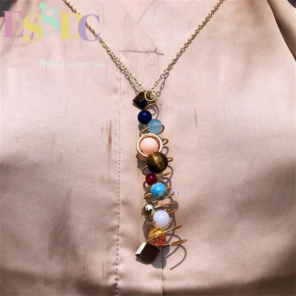 Lovers Eight Planets Natural Stone Pendant Universe Yoga Chakra Galaxy Solar System  for Men or Women Jewelry Dropship