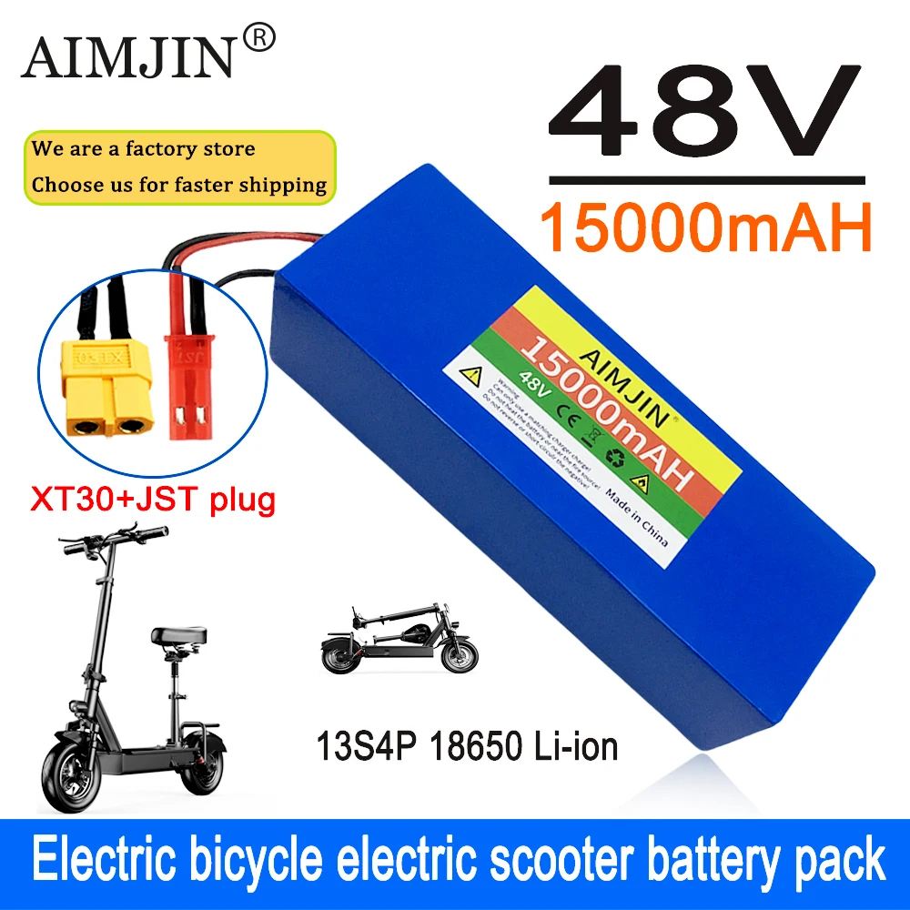 48V 15000mAh Electric Bike 18650 Lithium Battery 13S4P 500W Scooter Battery Pack Electric Bike Battery+54.6V 2A Charger