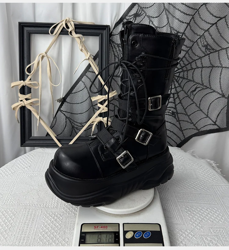 

2025 Women Ladies Original Subculture Platform Punk Style Spice Girls Functional Wind Medium Boots 7cm