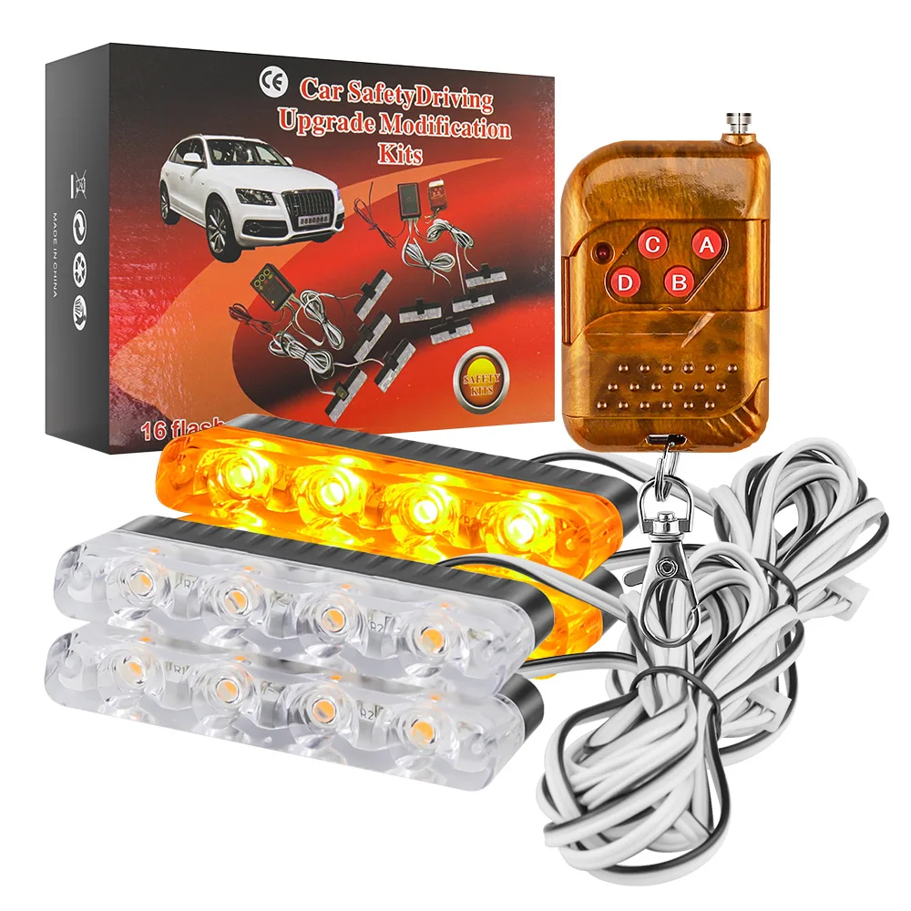 

4 in 1 Wireless Control Car Led Strobe Warning Signal Light 4LED Grille Flashing Lightbar Truck Beacon Traffic Lamp 12V 24V