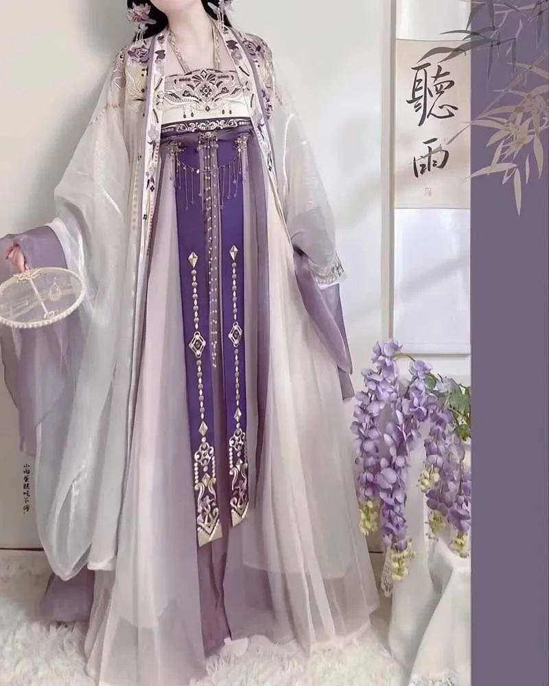 2024 Summer Hanfu Women Chinese Traditional Cosplay Fairy Costume Ancient Hanfu Dress Purple Birthday Party Dress Plus Size XL