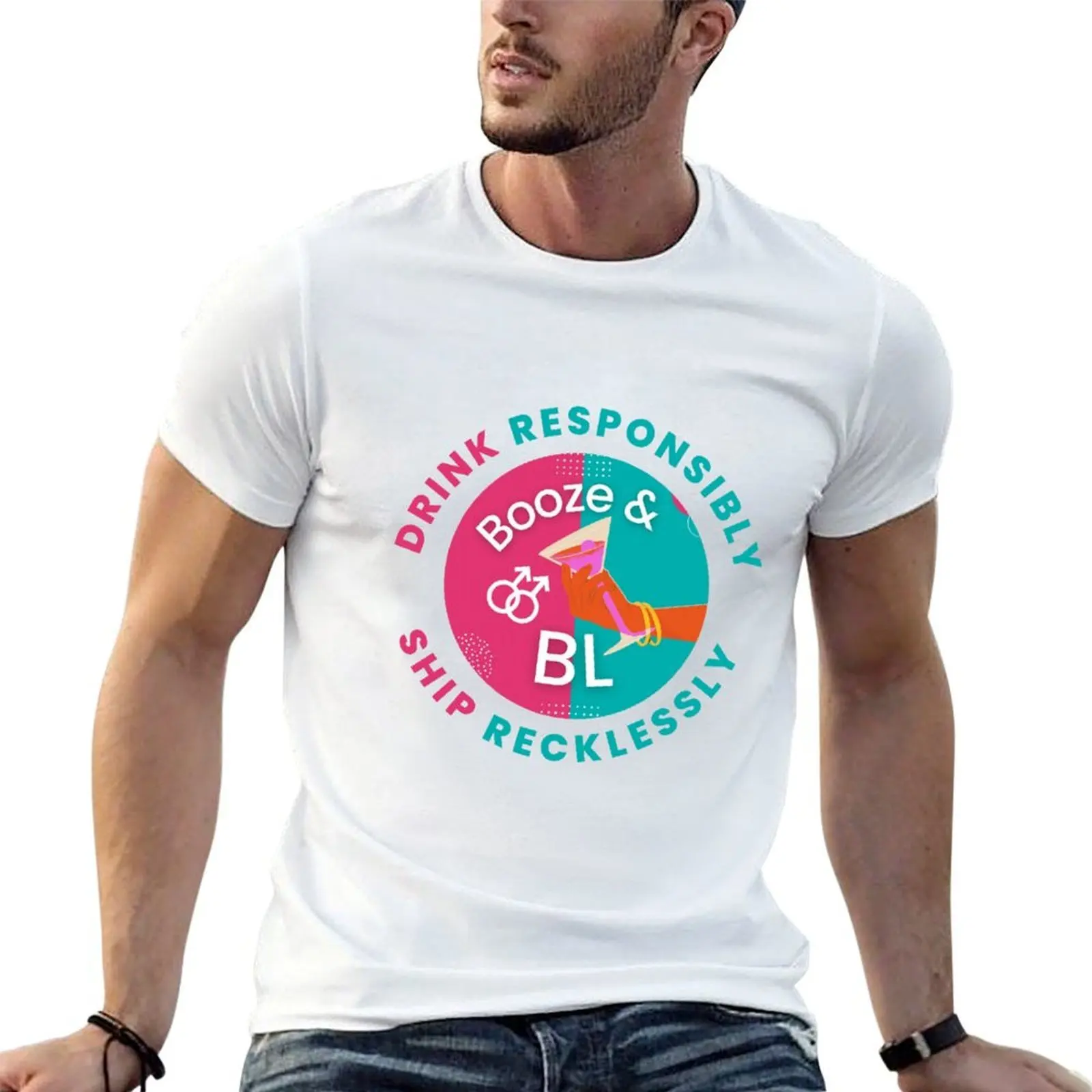 Booze & BL Motto T-Shirt anime tshirt tees plain black t shirts men