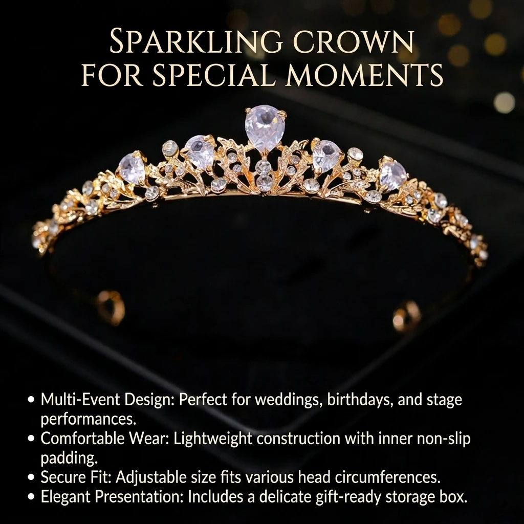 Adjustable Crown Hairband Sparkling for Wedding Party Kids Princess Zircon Tiara Headpiece Birthday Stage Accessory Gift view 6