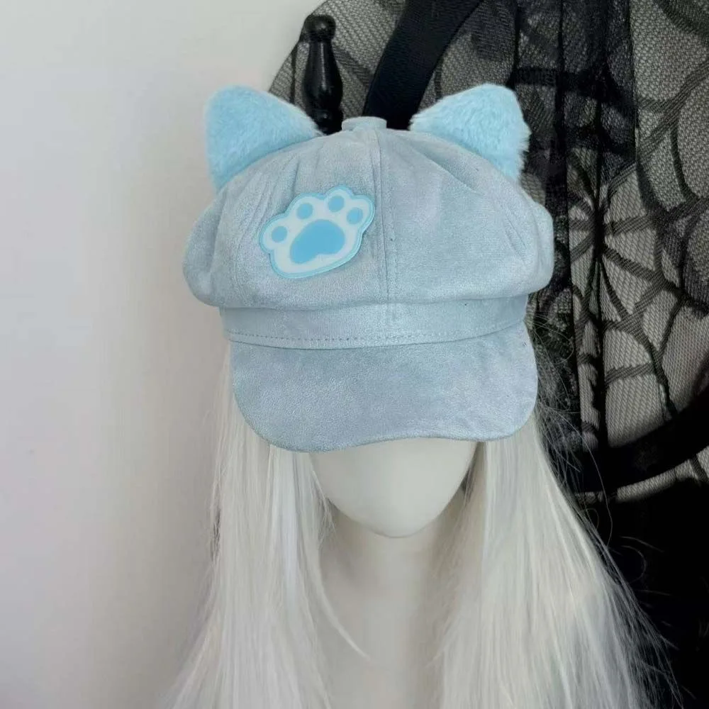 Cute Cat Ear Octagonal Hat British Retro Water Color Cat Claw Y2k Subculture Beret Women's Solid Color Trendy Painter Hat