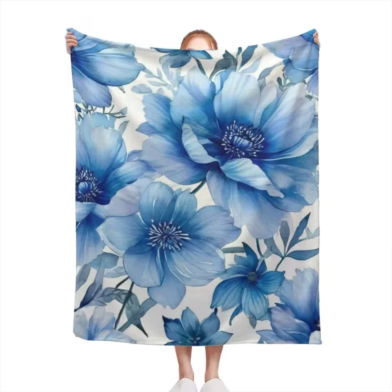 Vibrant White Daisy Flower Blanket Green Foliage Print Soft Warm Botanical Blanket Garden Style Living Room Decor