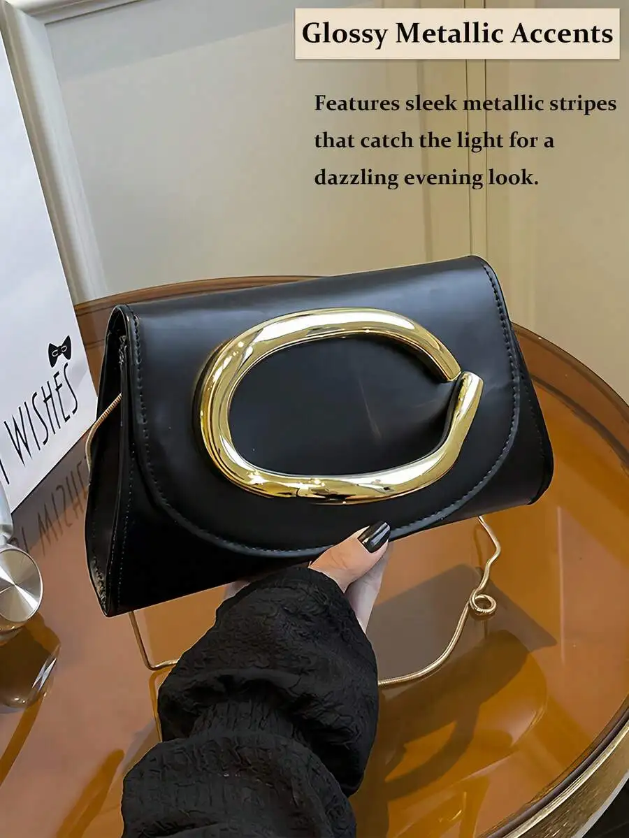 

Elegant Mini Box Clutch Bag With Shiny Metal Accent For Evening Party Wedding