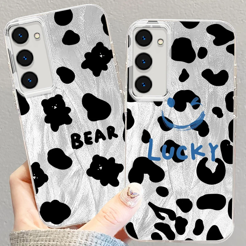 Black Lucky Bear Printing For Samsung S24 S23 S21 FE Plus Ultra A03 A25 A23 A22 A21S A15 A14 A12 5G Feather Yarn Cover