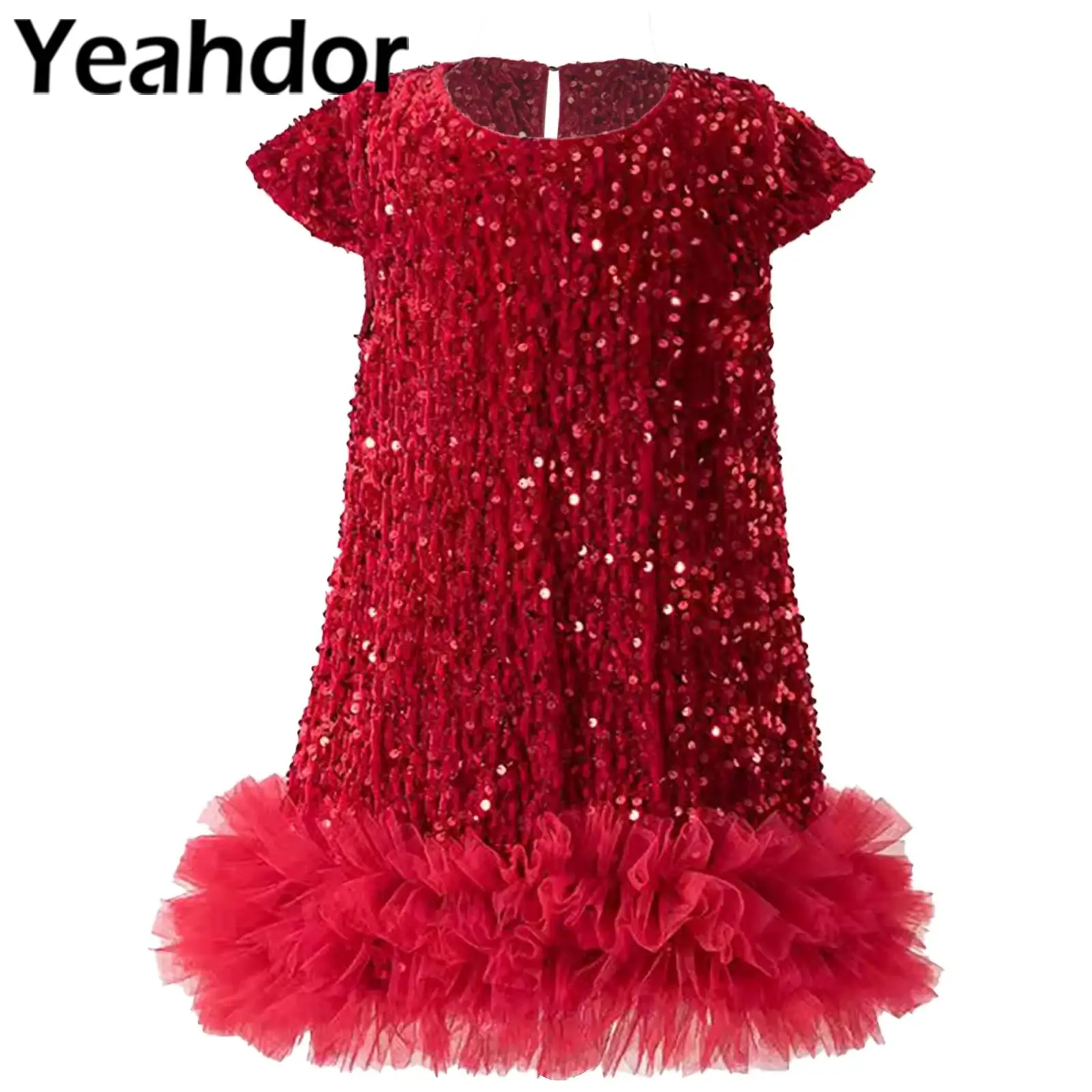 

Girls Cute Sweet Vestido Princess Dress Flower Girl Dress Glittery Sequin Mesh Gown for Christmas 2025 New Year Party Costumes