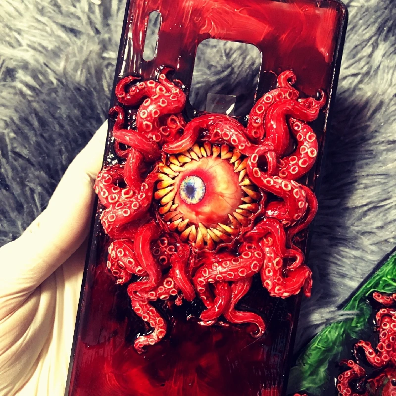 4095 Original 3D Handmade Mobile Phone Cthulhu Tentacle Eyes Horror Teeth Mobile Phone Case Custom Christmas Halloween Gift