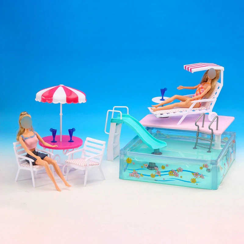 

Doll accessories For barbie doll toys pool swimming furniture umbrella beach chair slide for barbie doll pool set toy gift