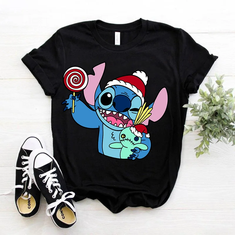 Kawaii Christmas Kawaii Lilo Stitch Funny T Shirt Women Stitch Cute Manga T-shirt Y2k Graphic Tshirt Streetwear Top Tees Female