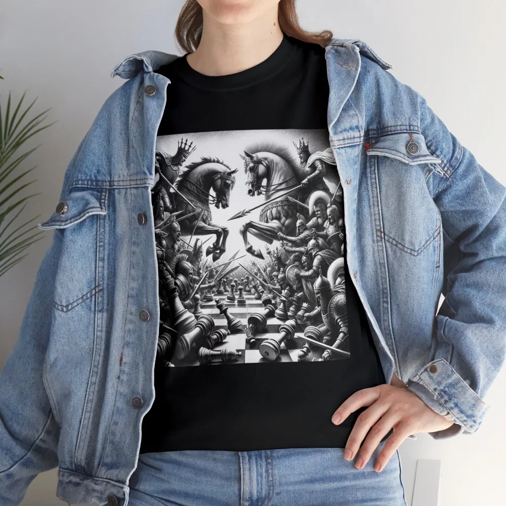Unisex Adult T Shirt Royal Battle Chess Artwork Graphic Tee Strategic Game Board Summer O-neck High Quality Cotton Loose Clothes