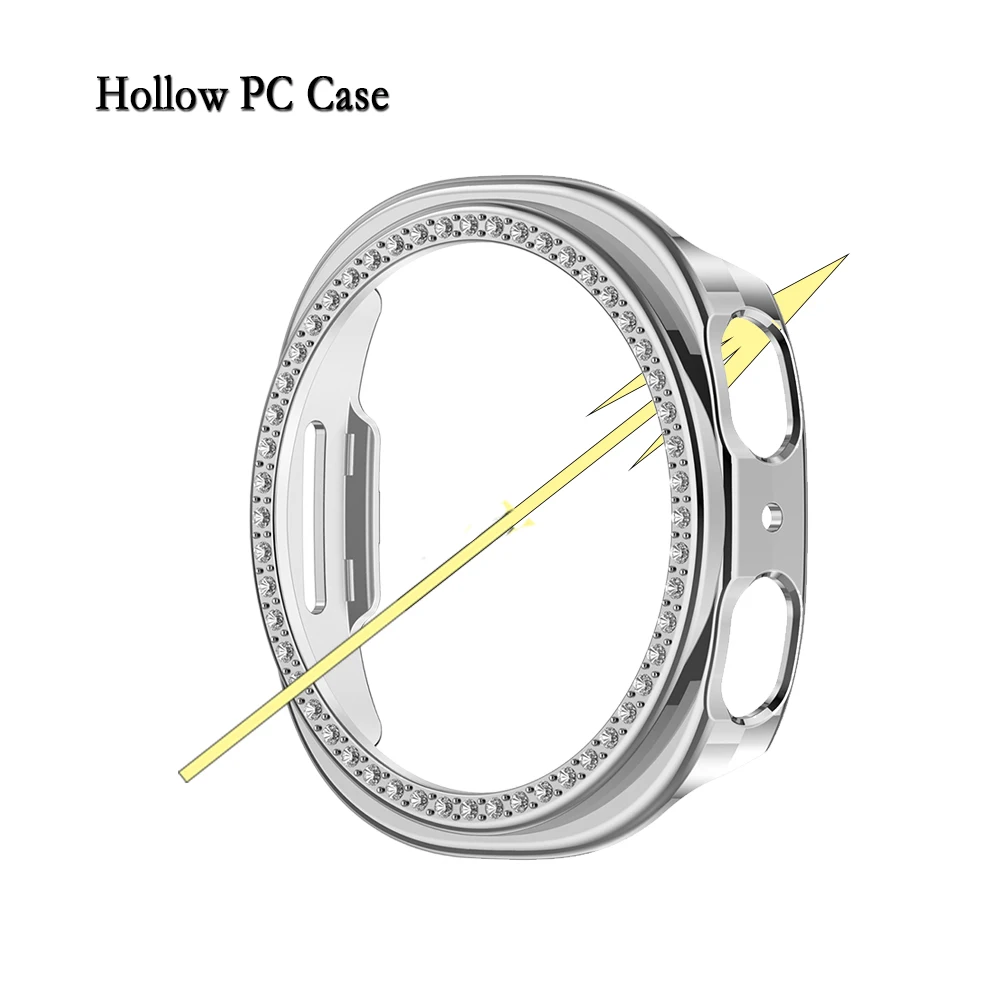 For Samsung Galaxy Watch 8/9 40/44mm Frame Shell Hollow Protective Hard PC Case Durable Cover With Plastic Diamond Decoration