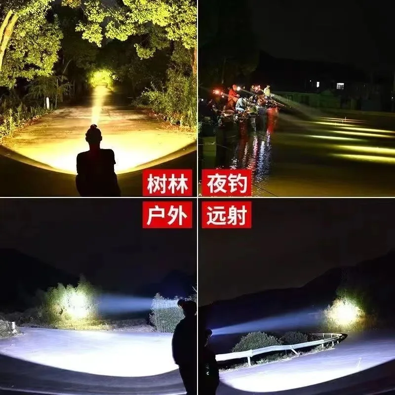 Super Bright Rechargeable LED Headlamp Dual Battery Waterproof Hands Free Light for Outdoor Fishing Mining Night Work