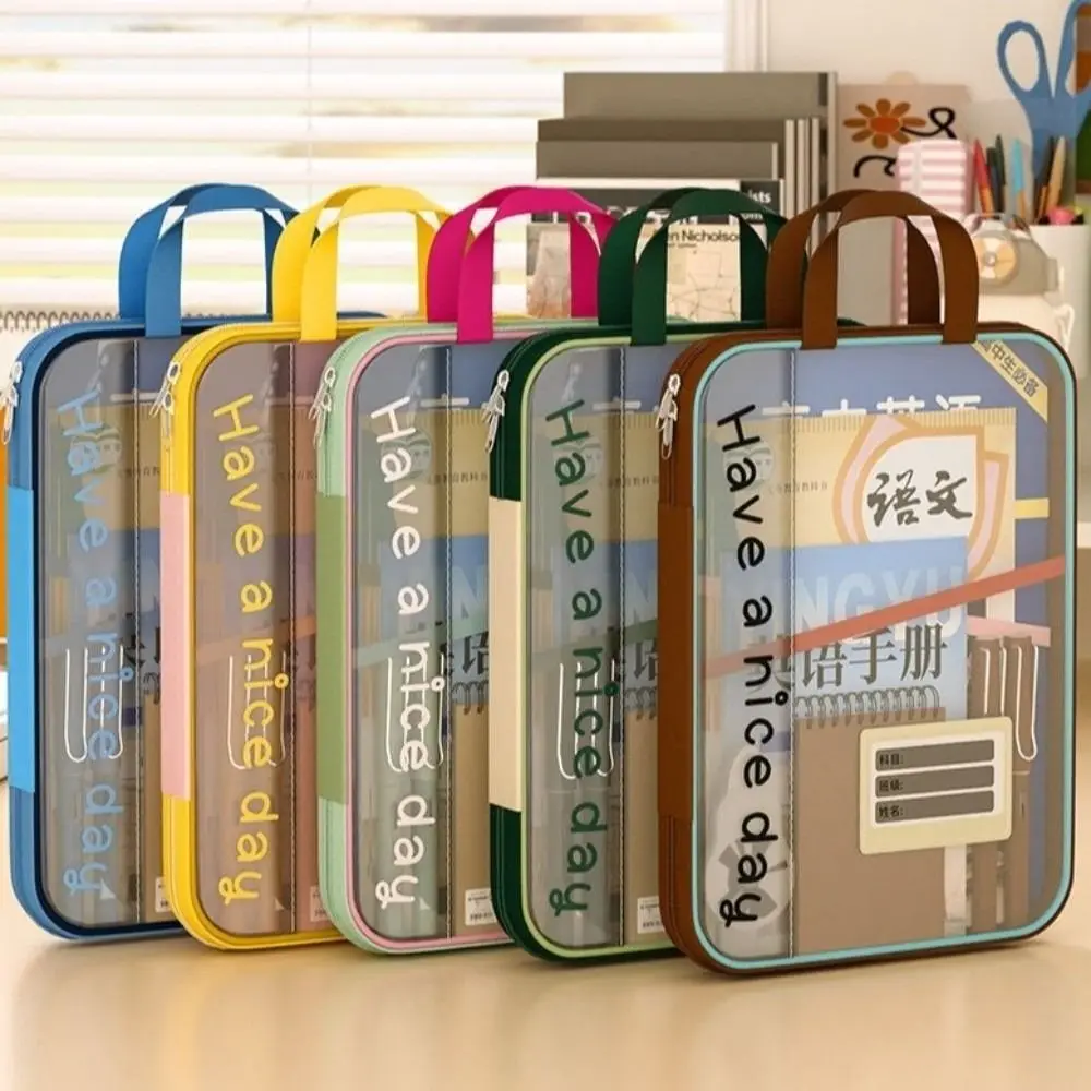 

Dopamine File Storage Bag Waterproof Large Capacity Zipper Document Organizer Canvas Colorful Transparent Study Pouch Stationery