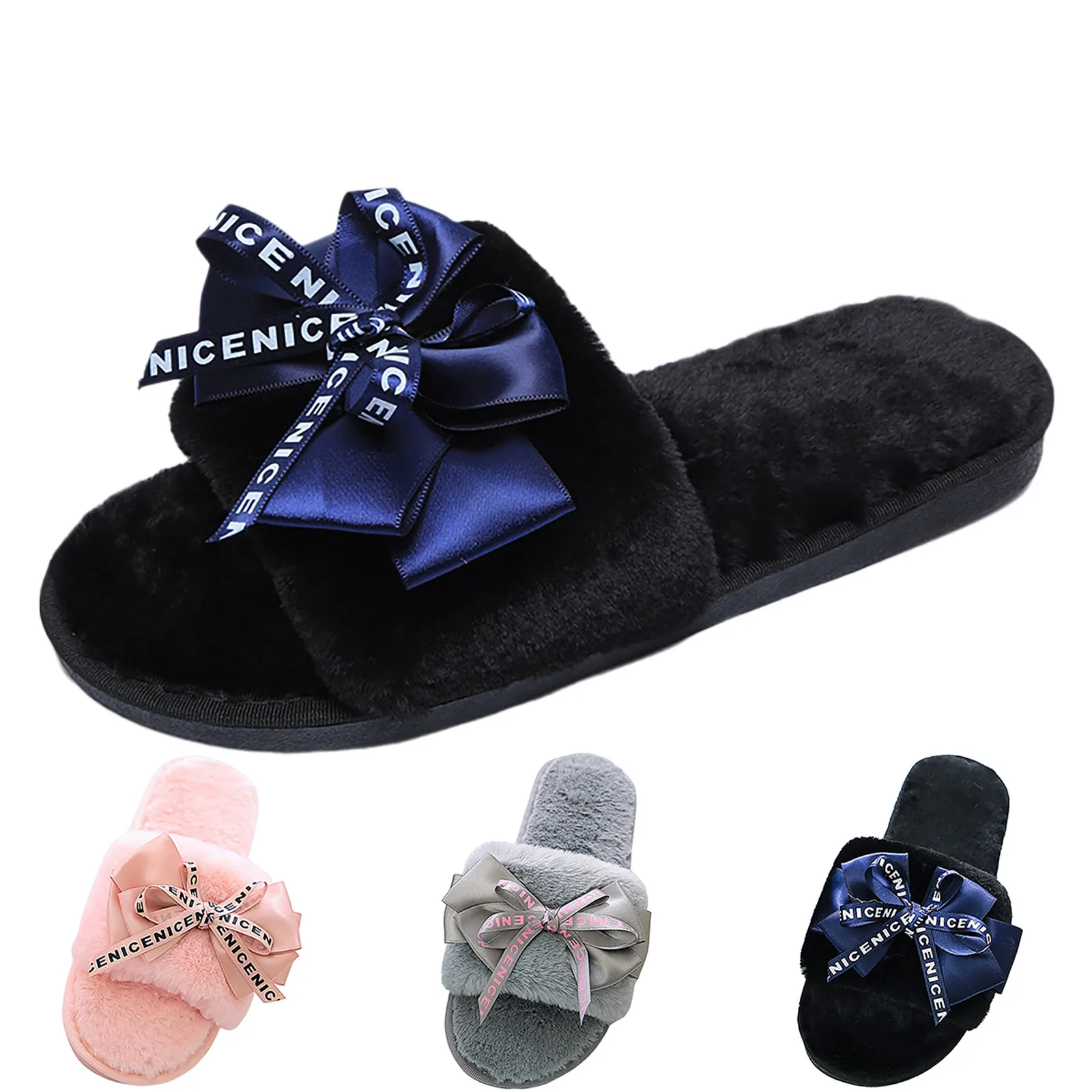 Dames Pluche Home Slippers Mode Nieuwe Stijl Kunstbont Warme Schoenen Platte Bodem Comfortabele Schattige Zoete 2024 Winter Slippers