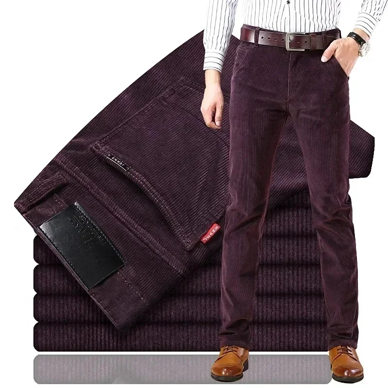 

Autumn and Winter New Corduroy Pants for Men Straight Slim Stretch Trousers Business Casual Pants Male Brown Khaki Black Blue