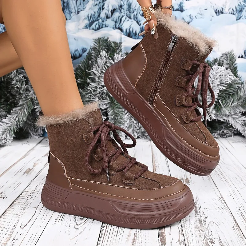 

2025 Women's Cow Suede Winter Shoes Fashion Casual Snow Boots for Girls Flat Luxury Designer Platform Booties Plush Warm Elegant