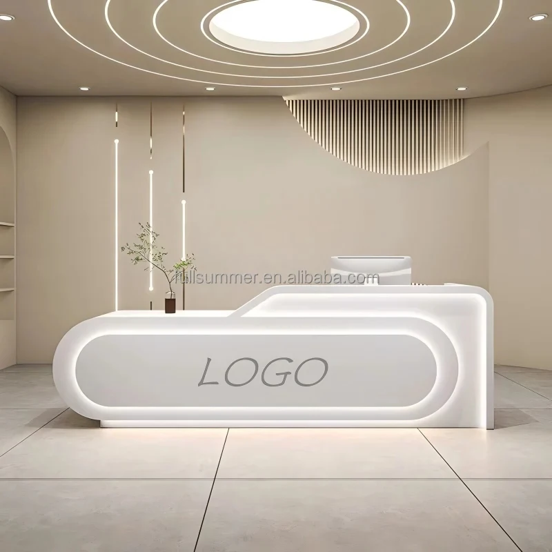 custom.FULLSUMMER Minimalist Modern Reception Desk Multi-Purpose Counter Office Corporate Club Hotel Lobby Cashier Station
