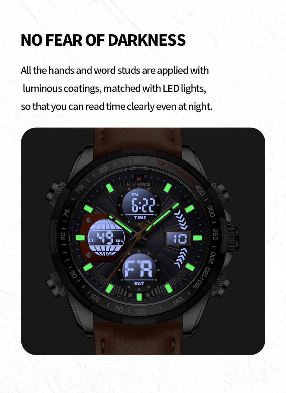 2022 NAVIFORCE Sport Watches for Men Strong Luminous Dual Display Waterproof Quartz Genuine Leather Wristwatch Relogio Masculino