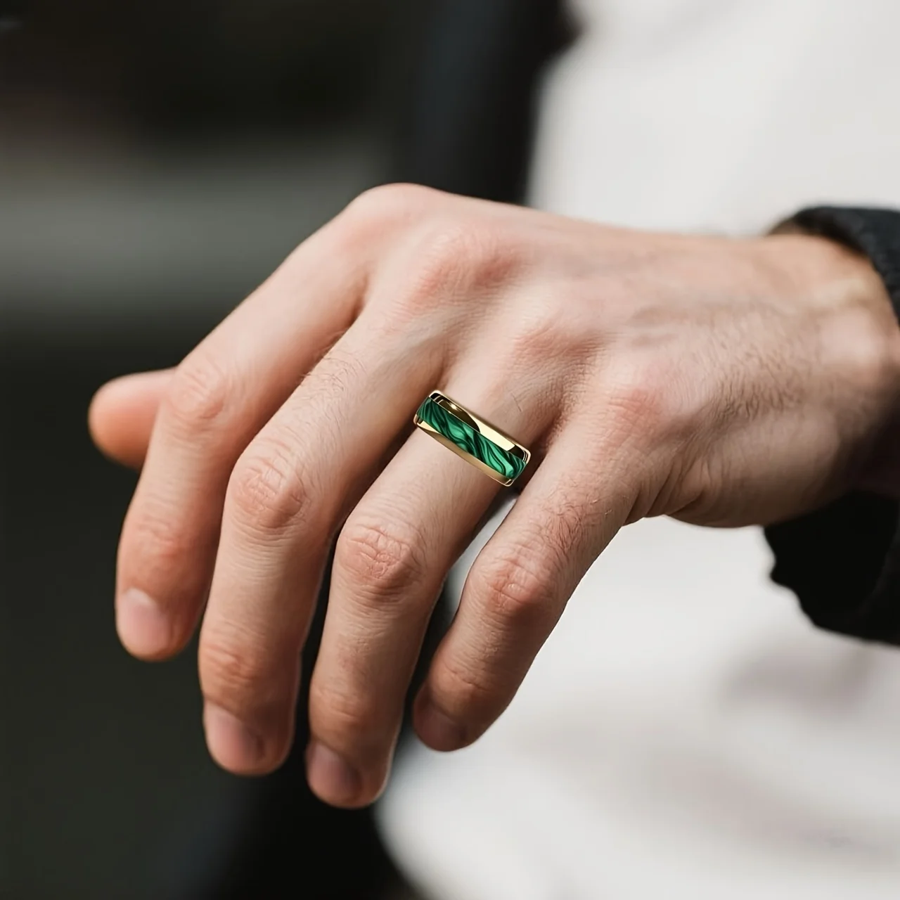 موضة 8 مللي متر الرجال القبة الأخضر أذن البحر قذيفة البطانة الفولاذ المقاوم للصدأ خواتم الذهب اللون الصلب خواتم ل الزفاف المشاركة مجوهرات هدية #4