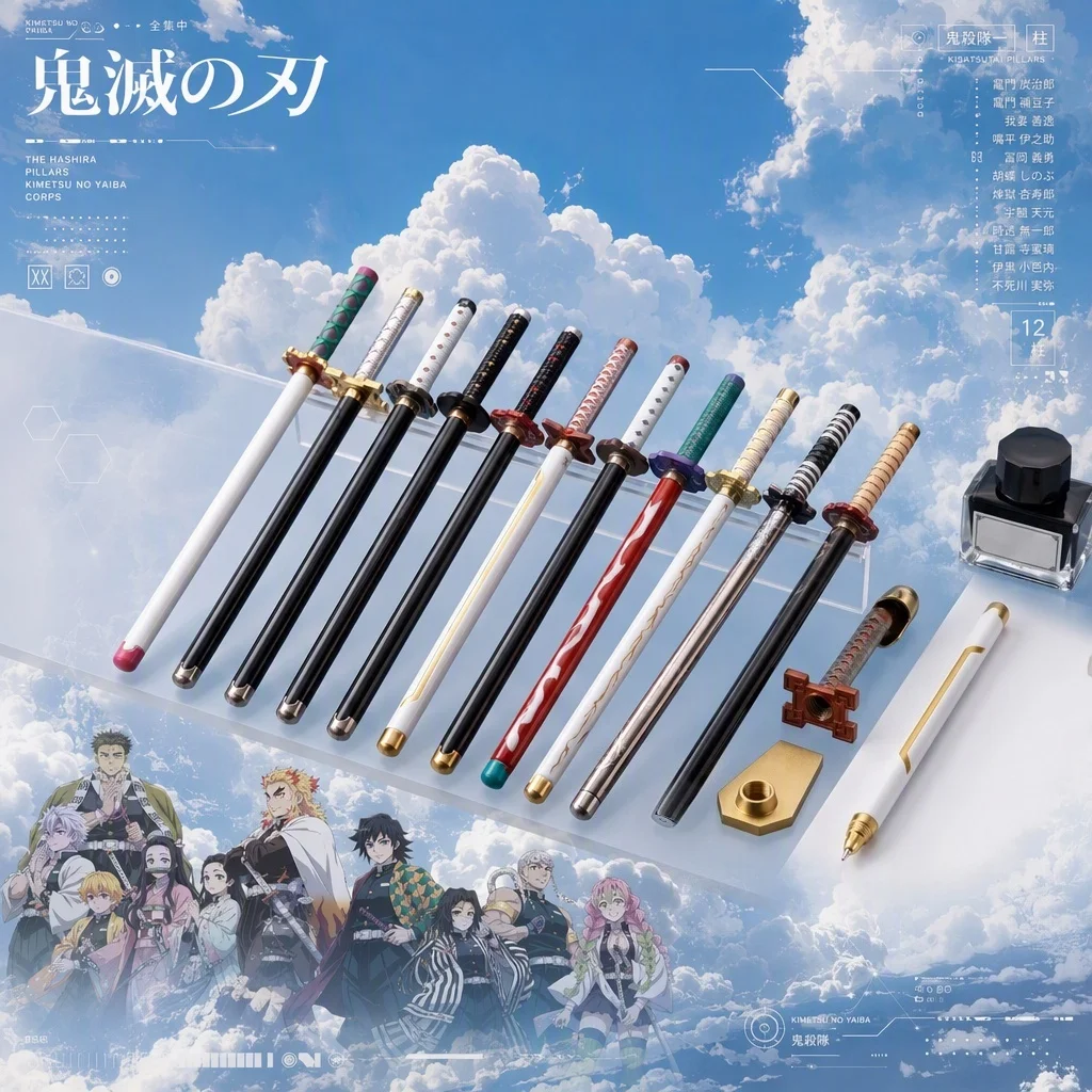 7.8inch Demon Slayer Katana Anime Cosplay Prop Sword Knife Blade Sabre Plastic Pen Ballpoint Stationery Writing Model Toy Gift