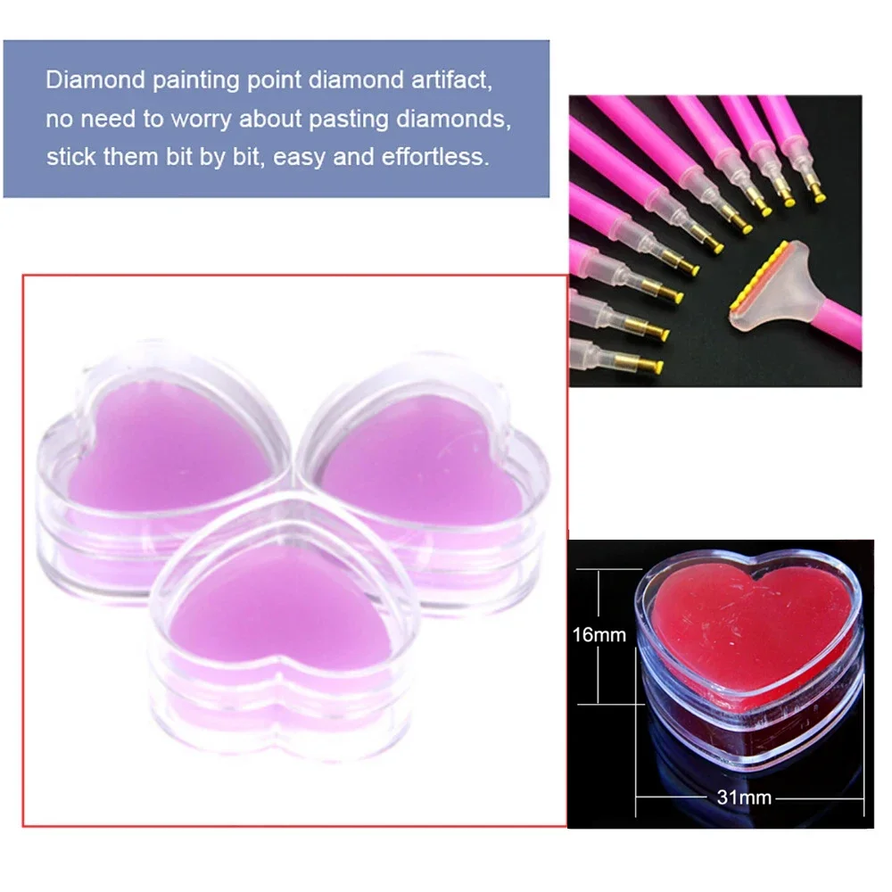 DIY Diamond Painting Tool Heart shaped Storage Box Dot Diamond Wax Mud Mosaic Embroidery Cross Stitch Accessories Tool