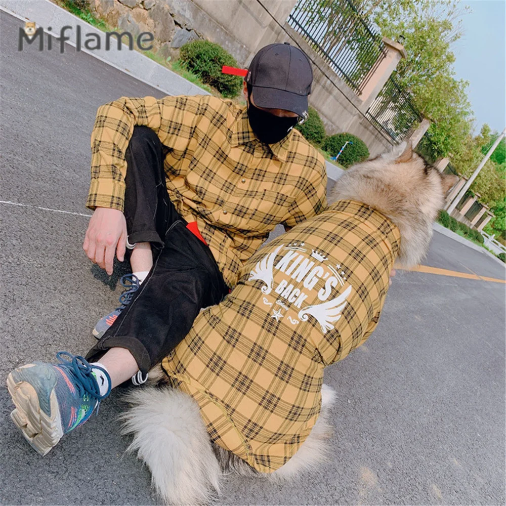 Miflame Yellow Grid Pet Parent-child Shirt Alaskan Samoyed Spring Summer Thin Dog Clothes Cool Dog And Owner Matching Outfits