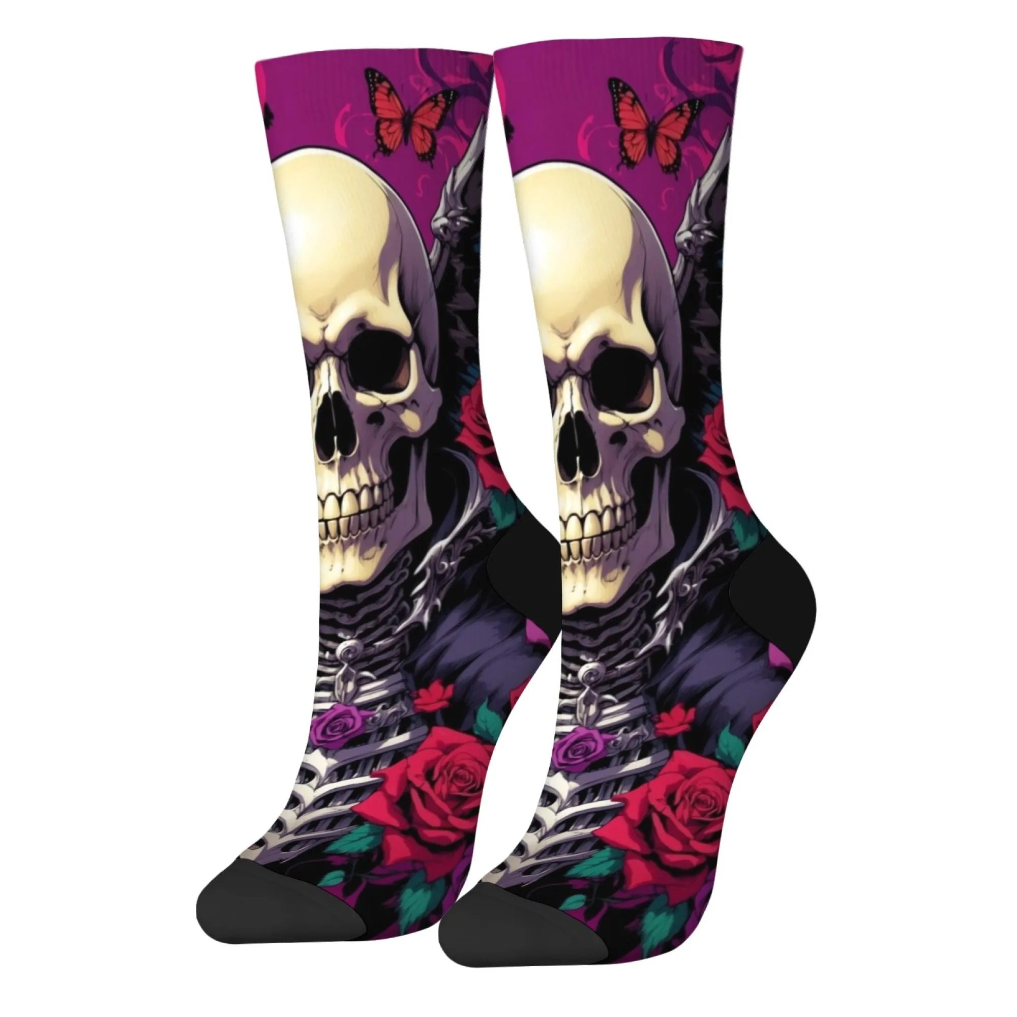 Anime Rose Butterfly Skull Socks Harajuku Style Novelty Funny Happy Compression Socks Casual Sports Fashion Socks Holiday Gift