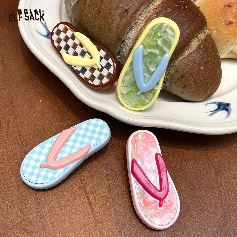 ELFSACK 2025 Autumn New Arrival Sweet Korean Style Bangs Clip Slipper Hairpin Cute Design Barrettes for woman