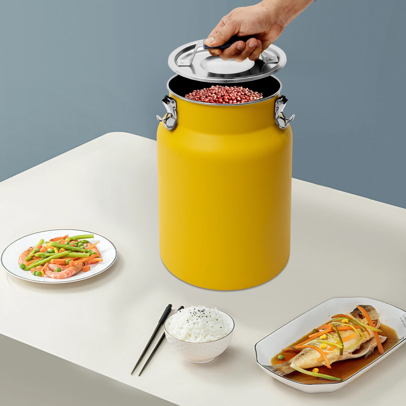 Large 3.17 Gallon Stainless Steel Rice Storage Container with Secure Buckles and Easy Handle, Ideal for Grains, Oil, and Milk